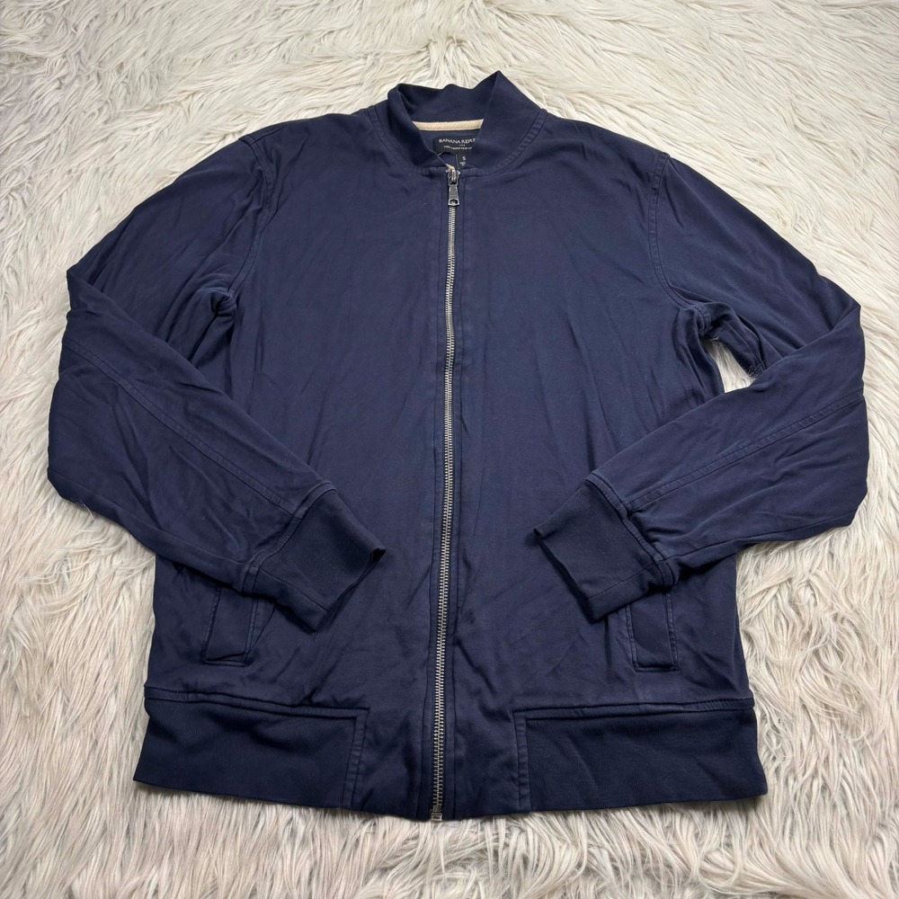 Banana Republic Men's S Navy Luxe Touch Performance Knit Bomber Jacket‎ Preppy